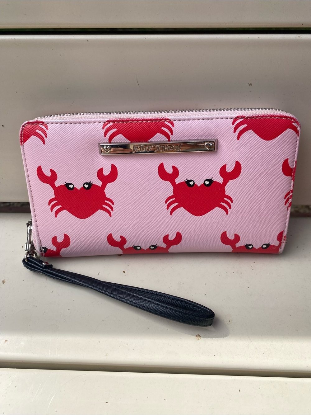 Betsey Johnson Pink Wallet Wristlet with Red Crab Print